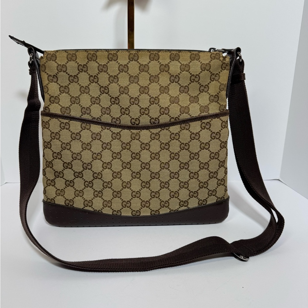 SOLD 
Gucci Tan and Brown Monogram Shoulder Bag
